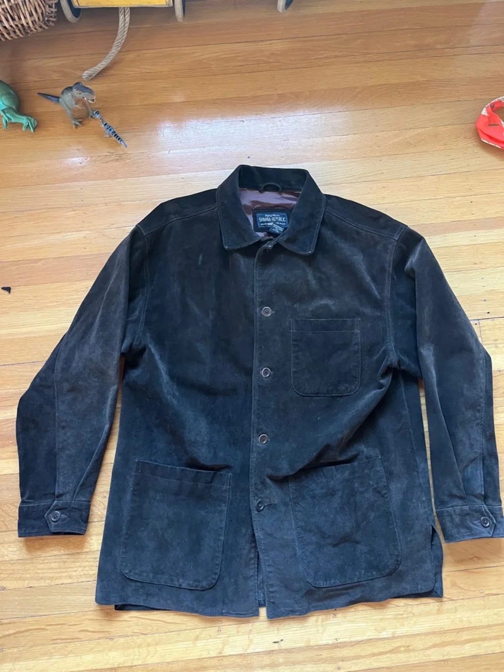 Vintage 80s 90s Banana Republic brown suede work shirt shacket M cabincore
